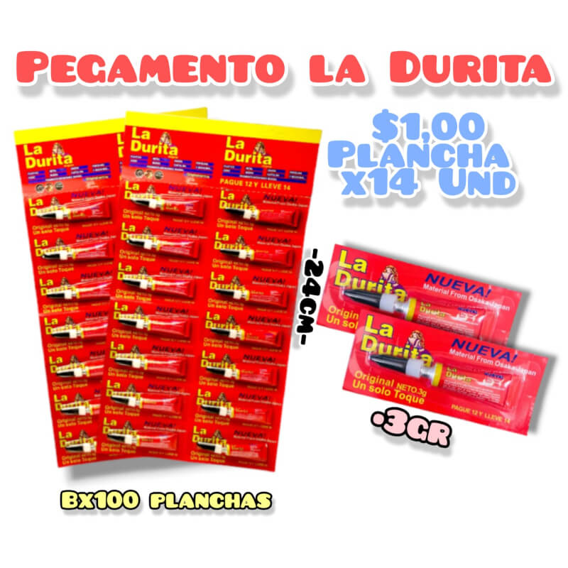 Pegamento La Durita 3gr planchaX14und Bx100planchas