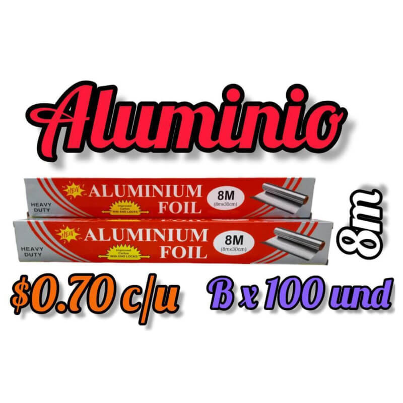 Papel De Aluminio Foil 8m Bx100und