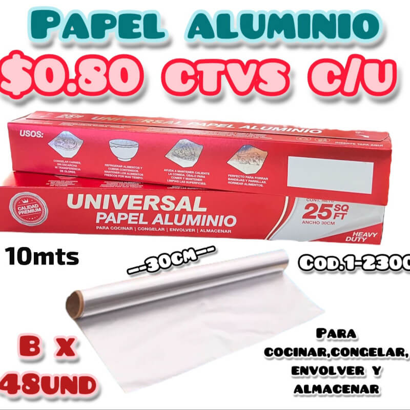 Papel De Aluminio Universal 10m Bx48und