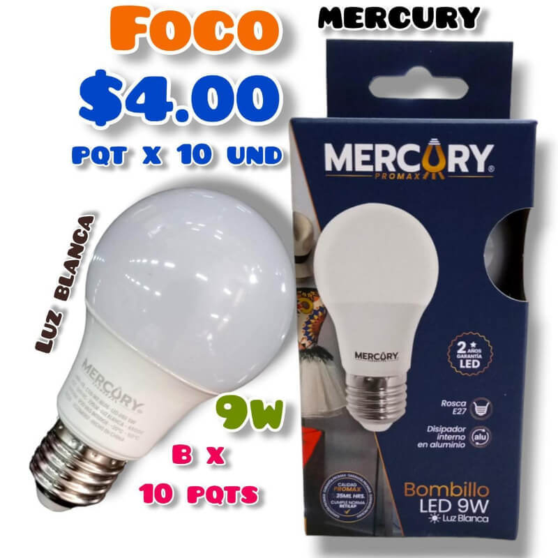 Foco Mercury 9w pqtx10und Bx10pqts