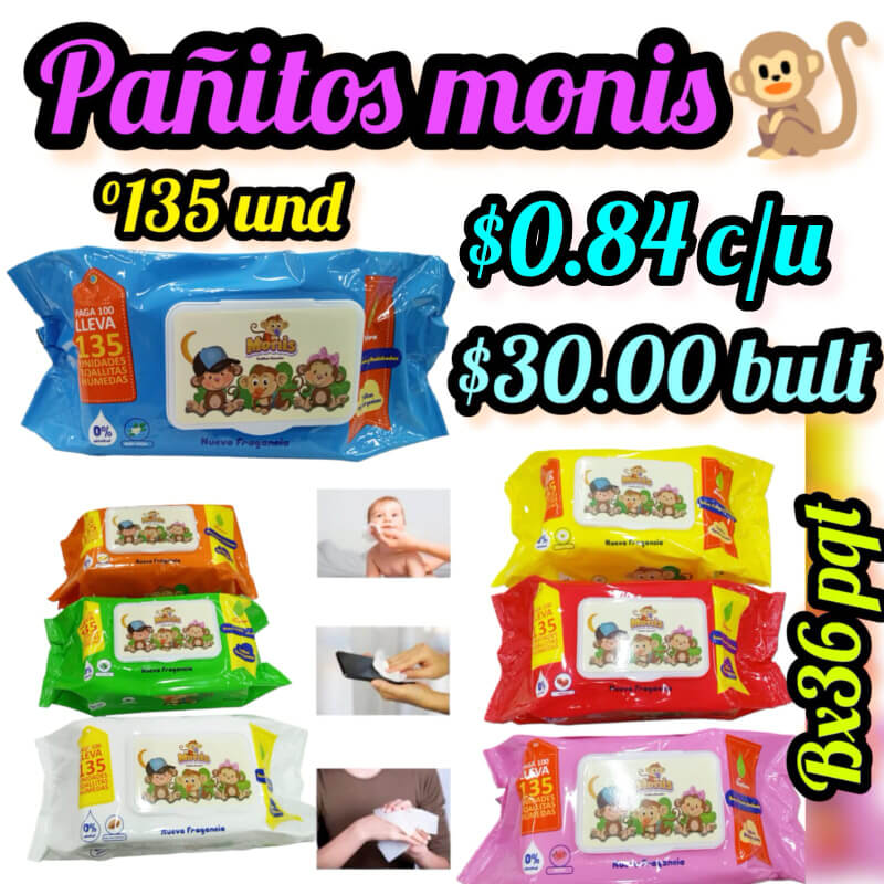 Pañitos Húmedos Monis pqtX135und - Bx36pqt