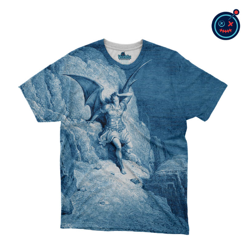 Playera 'Paradise Lost' (Lucifer) de Gustave Doré – Oscuridad y Arte en Cianotipia en tonos azules oscuros | Vuddu StreetWear