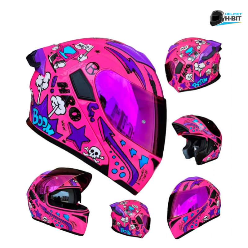 Casco Abatible HRO 3400 Evo Rosa Morado para Mujer – Seguridad y Estilo con Certificación DOT y NTC