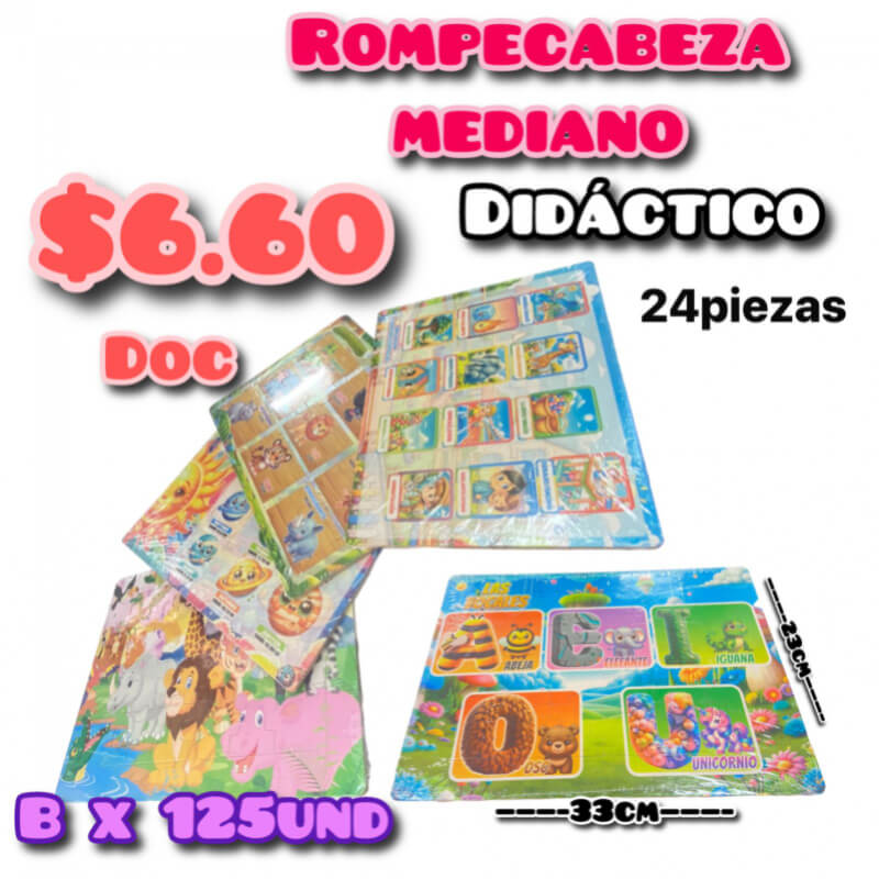 Rompecabeza Mediano didáctico 24piezas Bx125und