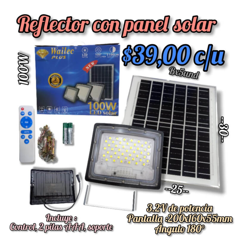 Reflector con Panel Solar 100W