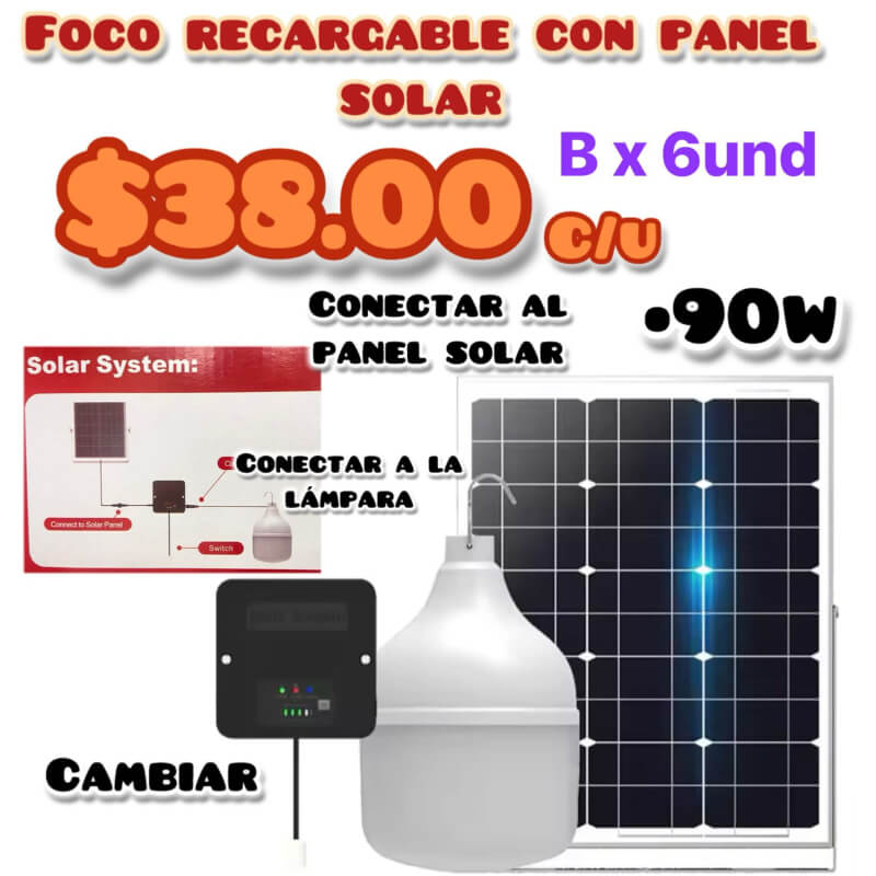 Foco Recargable con Panel Solar 90W