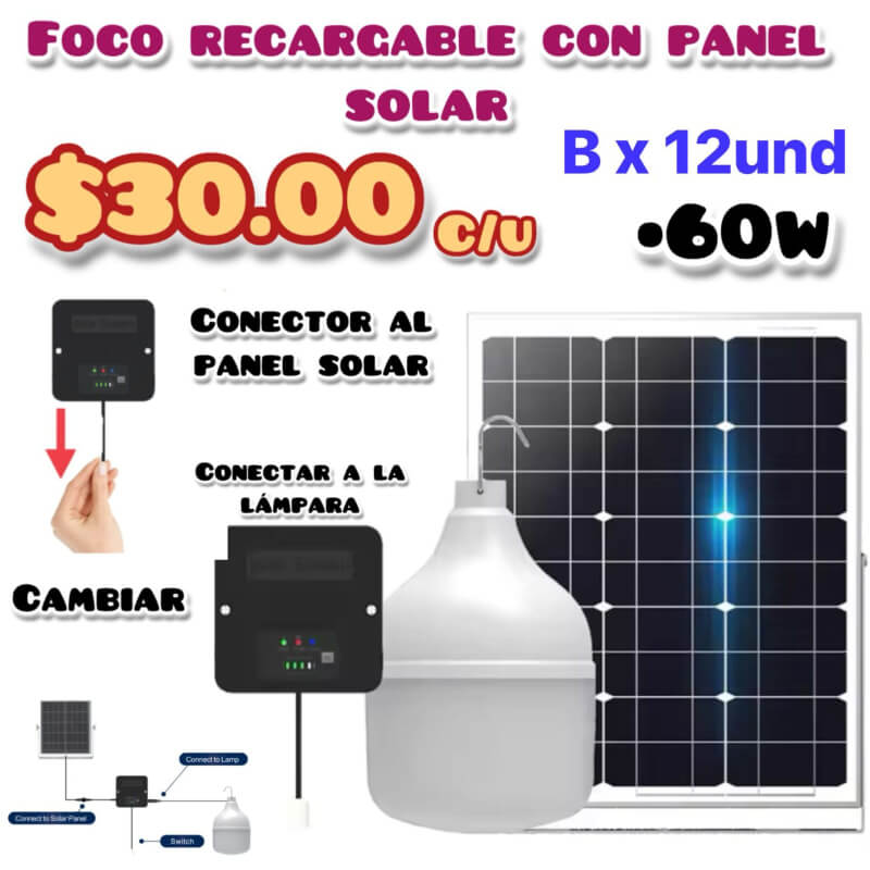 Foco Recargable con Panel Solar 60W