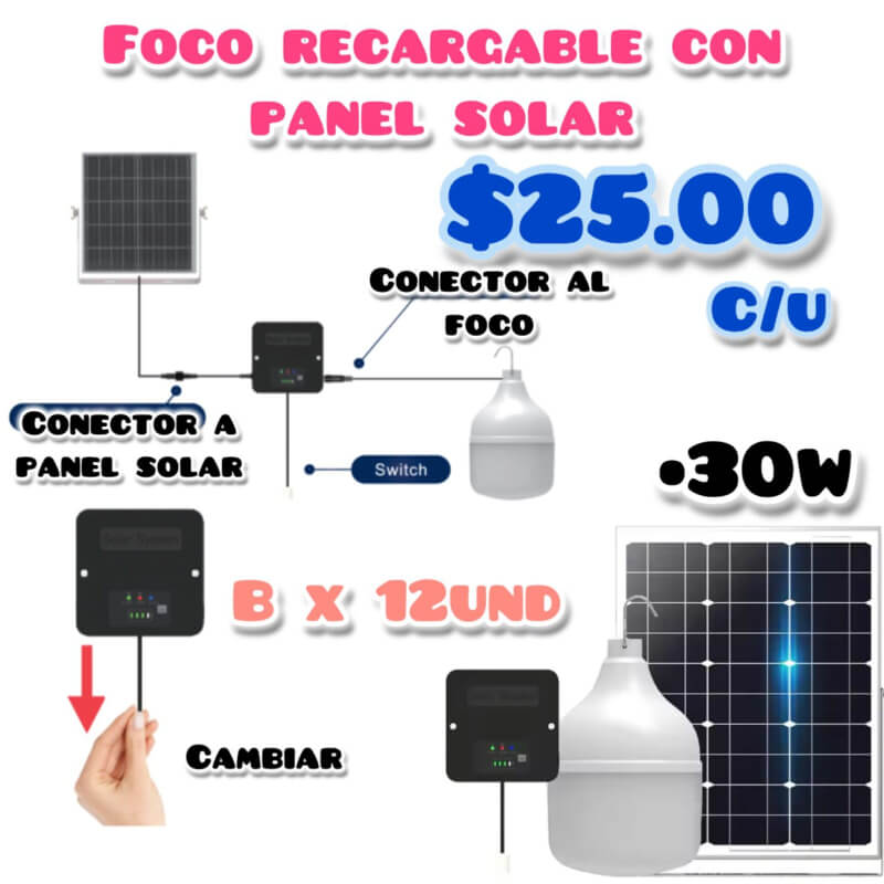 Foco Recargable con Panel Solar 30W