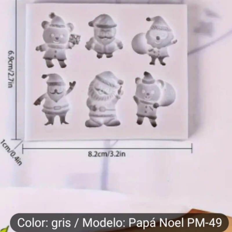 Molde de silicona papa Noel x4 y osos navideños x2