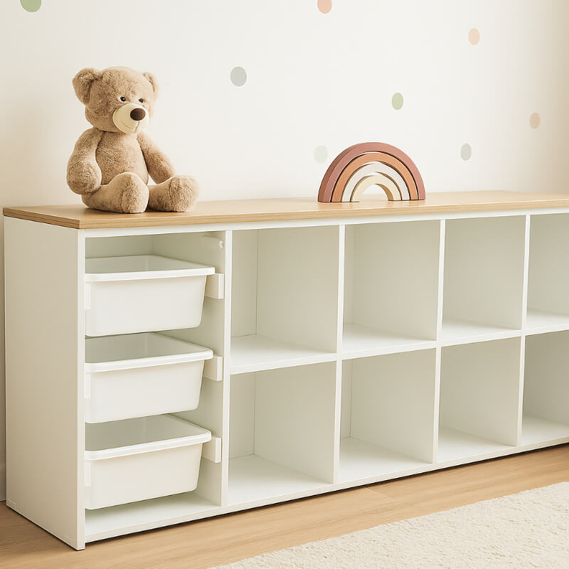 Juguetero X8 con puerta y bandejas plásticas