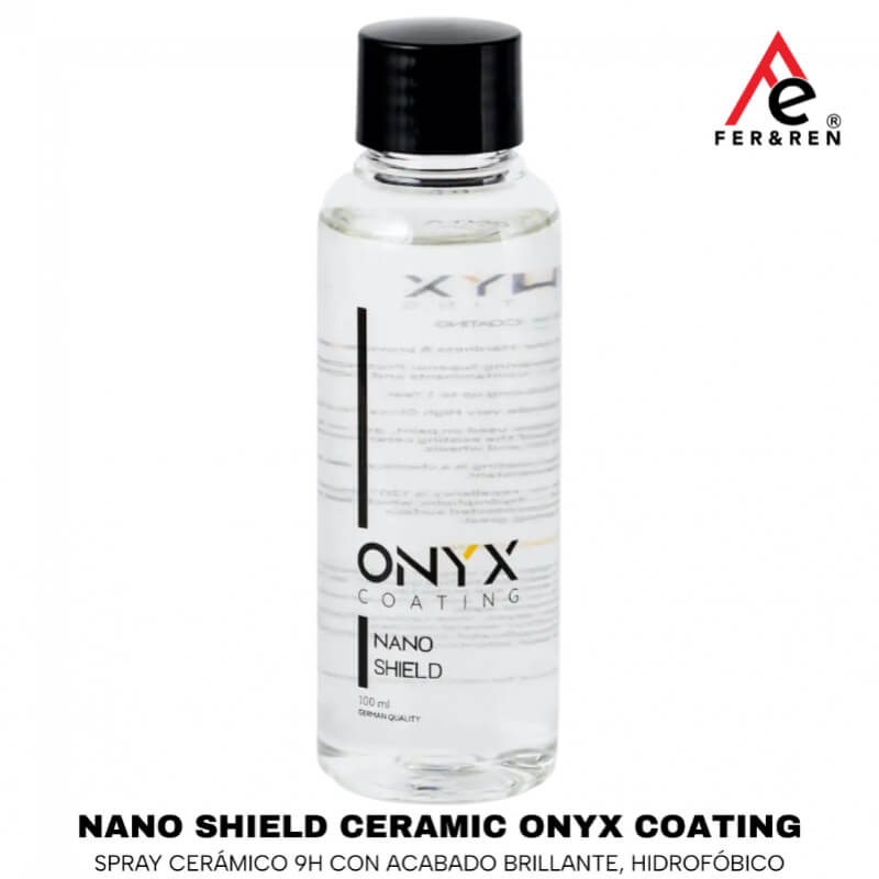 Nano Shield Ceramic Onyx Coating 100 ml – spray cerámico 9H con acabado brillante, hidrofóbico extremo y protección 1 año | Distribuidora FerRen