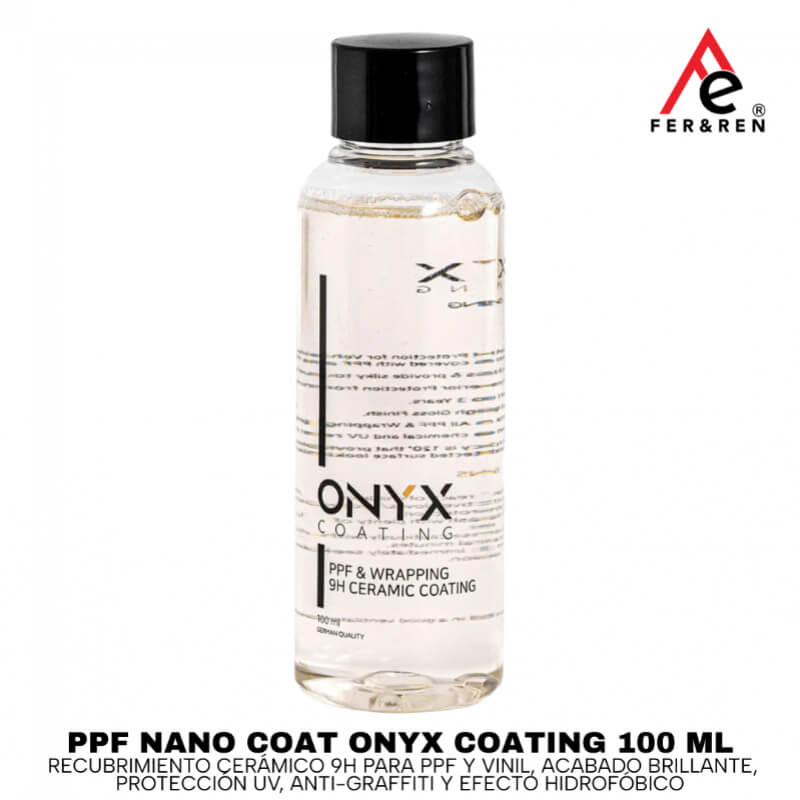 PPF Nano Coat Onyx Coating 100 ml – recubrimiento cerámico 9H para PPF y vinil, acabado brillante, protección UV, anti-graffiti y efecto hidrofóbico