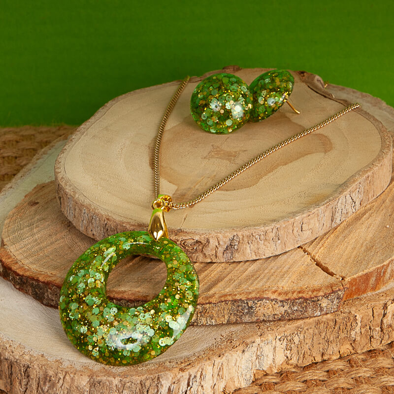 Set collar - aretes Redondo hueco verde