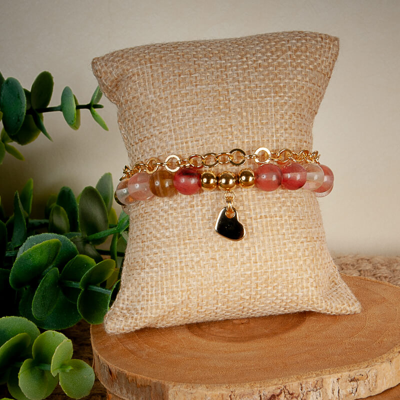 Pulsera Doble Cuarzo Corazon