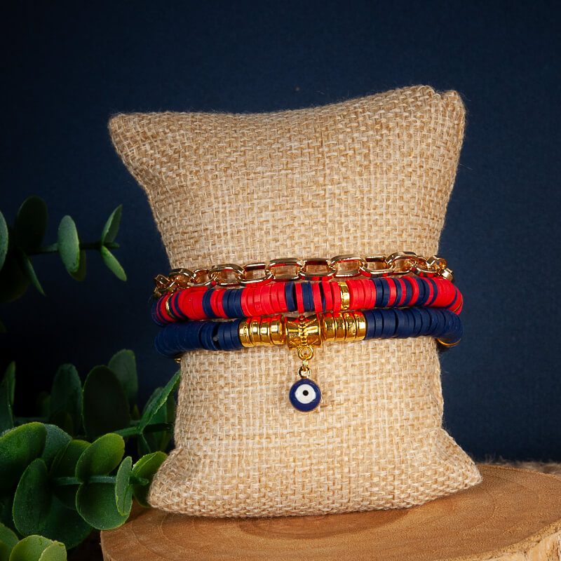 Pulsera Triple Azul rojo ojo turco