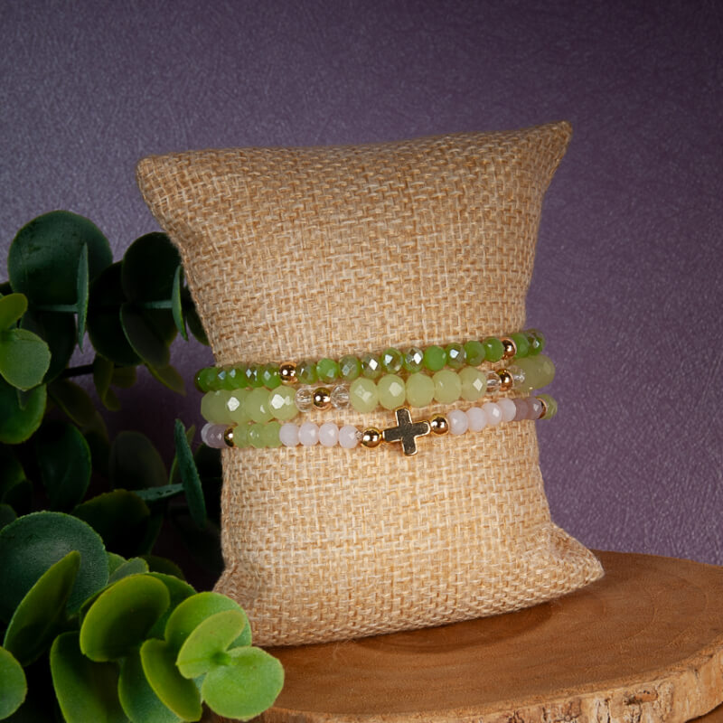 Pulsera Triple Verde - Rosa Cruz