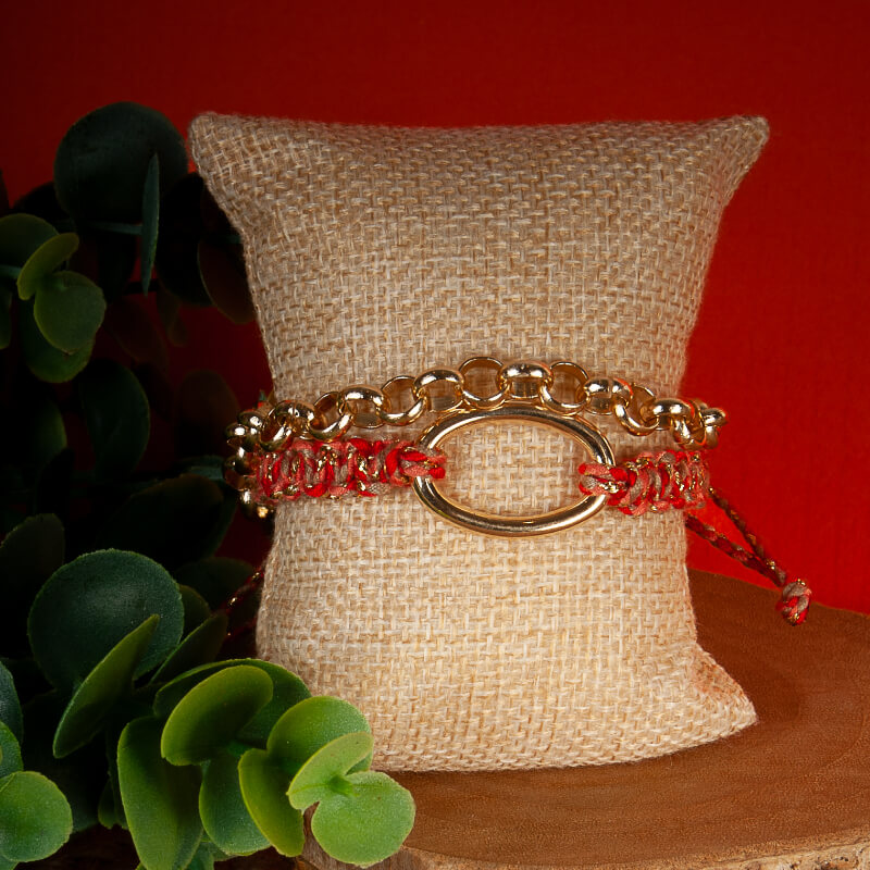 Pulsera Doble Naranja Tejida