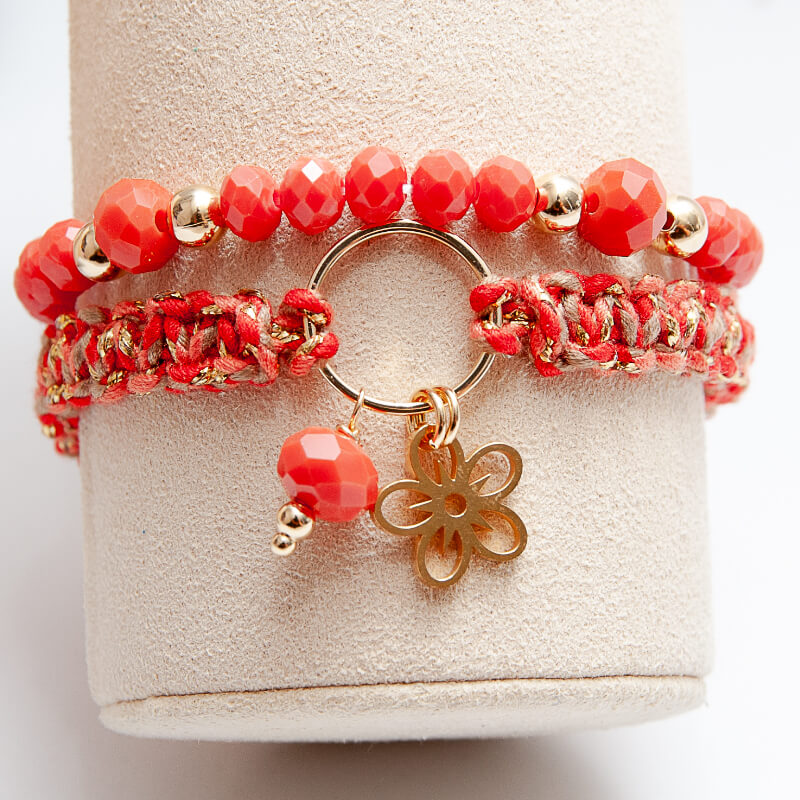 Pulsera Doble Naranja con dije flor