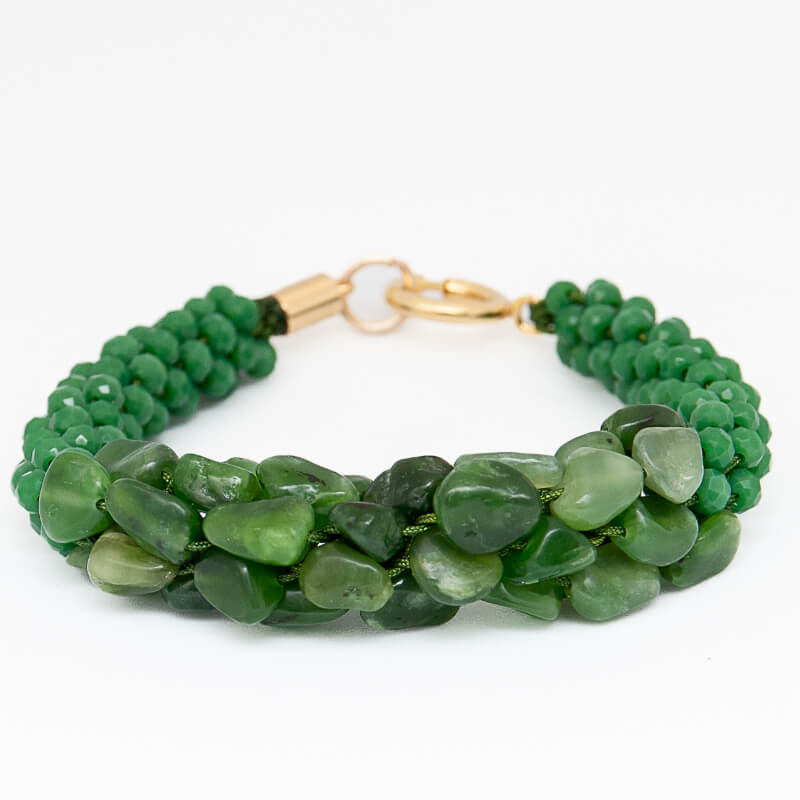 Pulsera Tejida con cristales y piedra picada verde