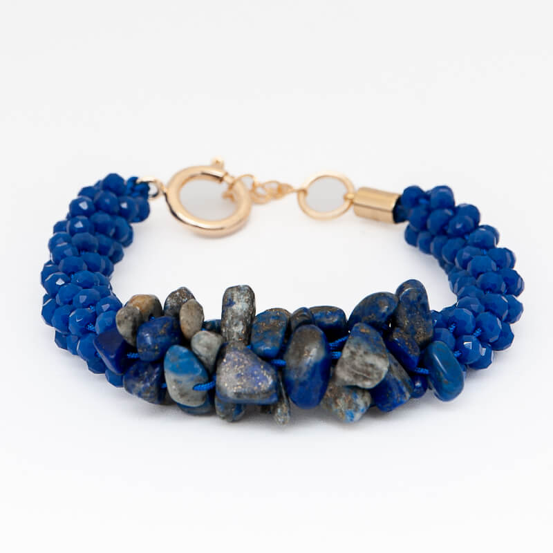 Pulsera Tejida con cristales y piedra picada Lapislazuli