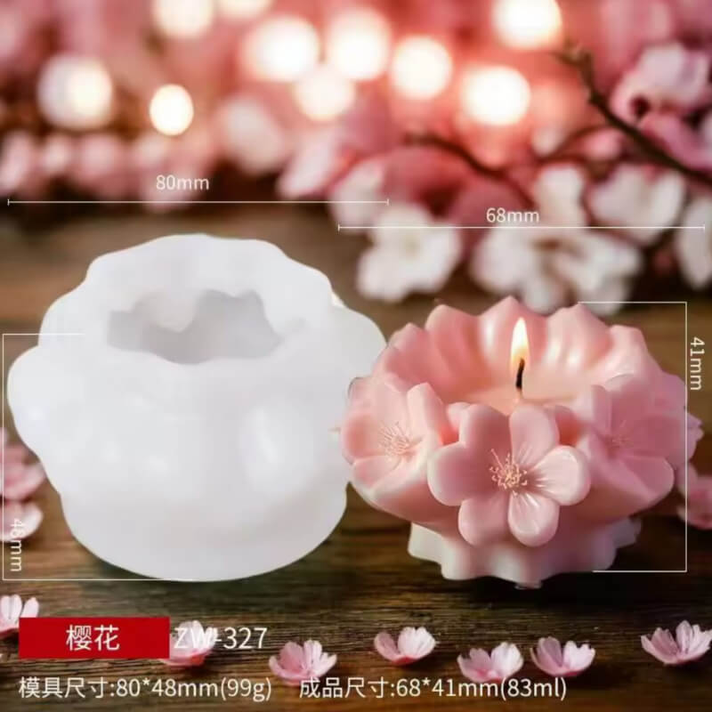 Molde de silicona con diseño FLOR DE SAKURA para uso en Velas, Jabones, resina, chocolate.