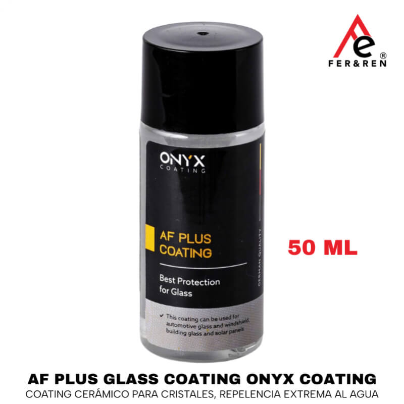 AF Plus Glass Coating Onyx Coating 50 ml – coating cerámico para cristales, repelencia extrema al agua, visión mejorada y alta resistencia