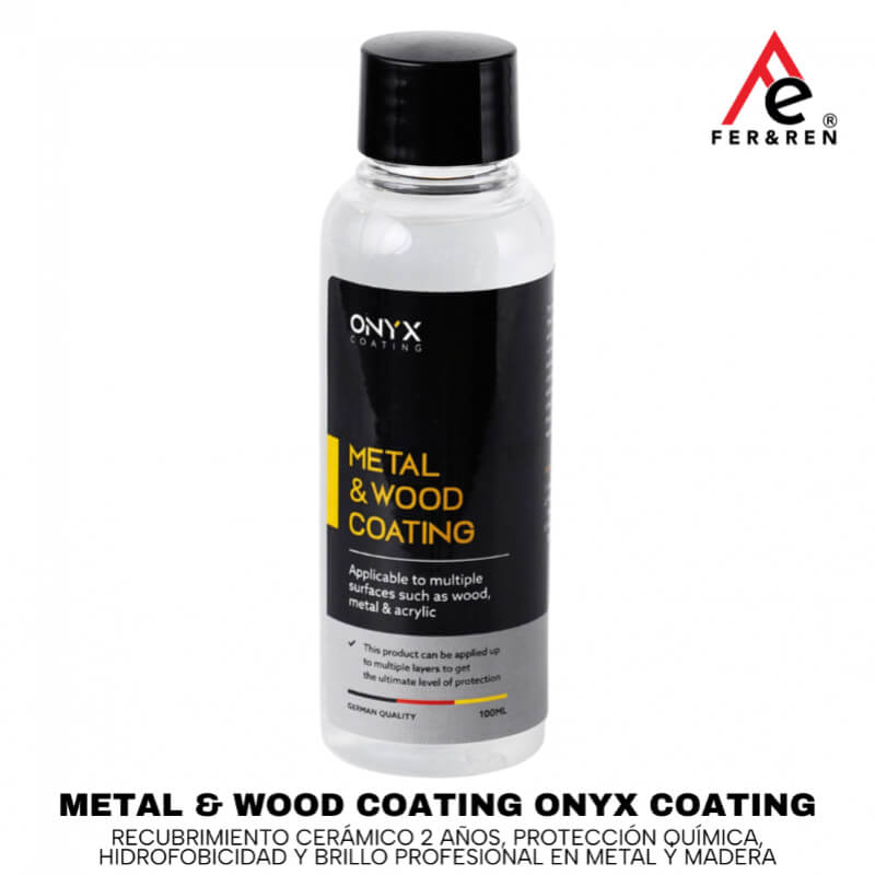 Metal & Wood Coating Onyx Coating 100 ml – recubrimiento cerámico 2 años, protección química, hidrofobicidad y brillo profesional en metal y madera