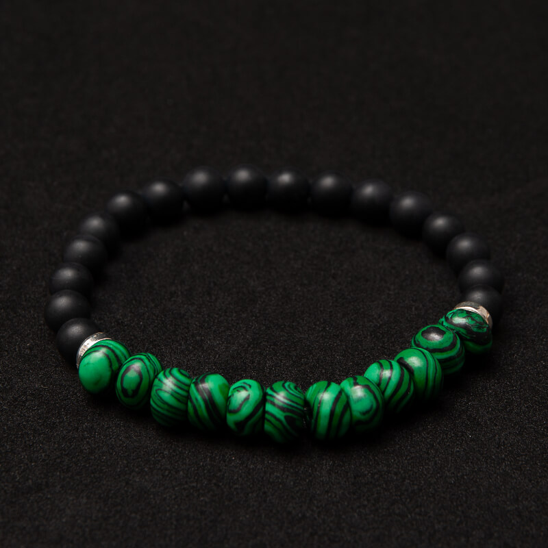 Pulsera Piedra Volcánica Negra pequeña con piedra verde