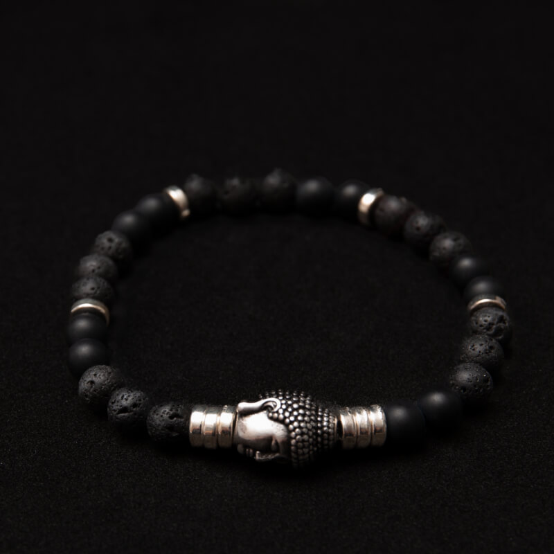 Pulsera Negra Piedra Volcánica pequeña con dije Buda