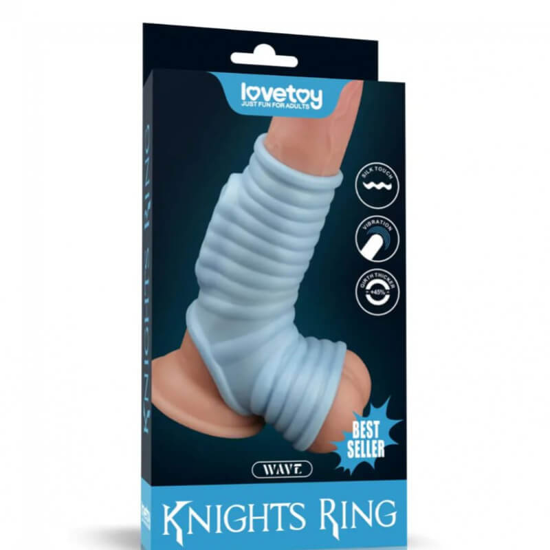 Anillo vibrador Wave Knights con funda para el escroto, color azul