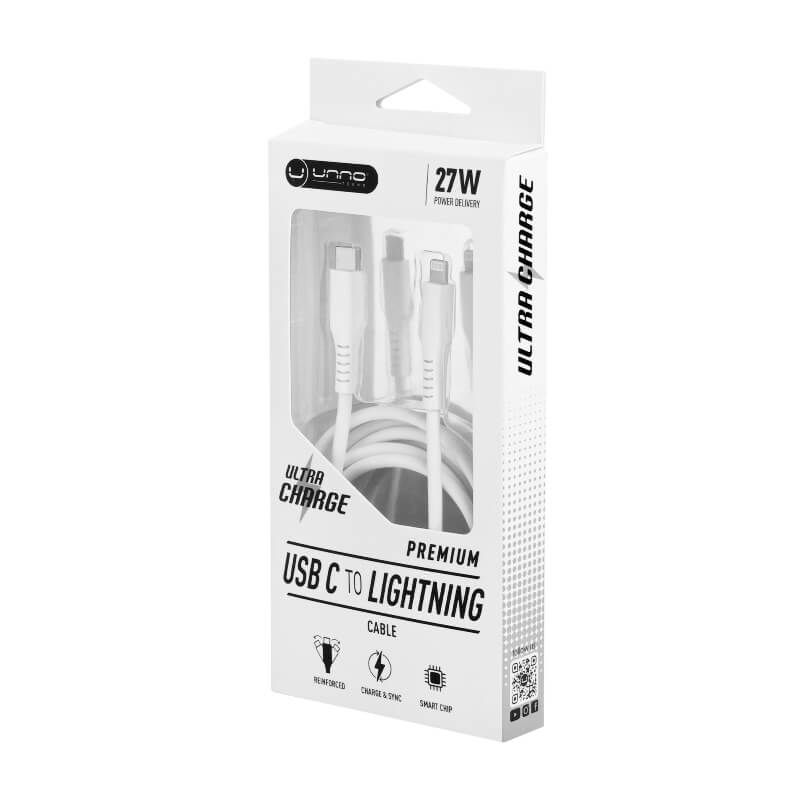 CABLE UNNO TEKNO USB TIPO C A LIGHTNING 1.5M / 5FT PD20W BLANCO CB4074WT