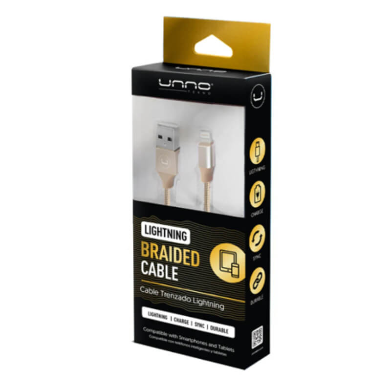 CABLE UNNO TEKNO LIGHTNING BRAIDED 1.5 M DORADO