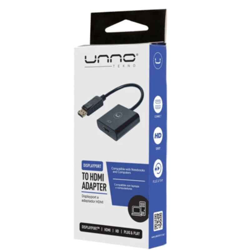 ADAPTADOR UNNO TEKNO DISPLAYPORT A HDMI AD3004BK