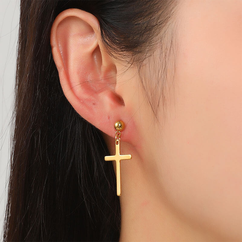 Aretes Cruz en Acero inoxidable