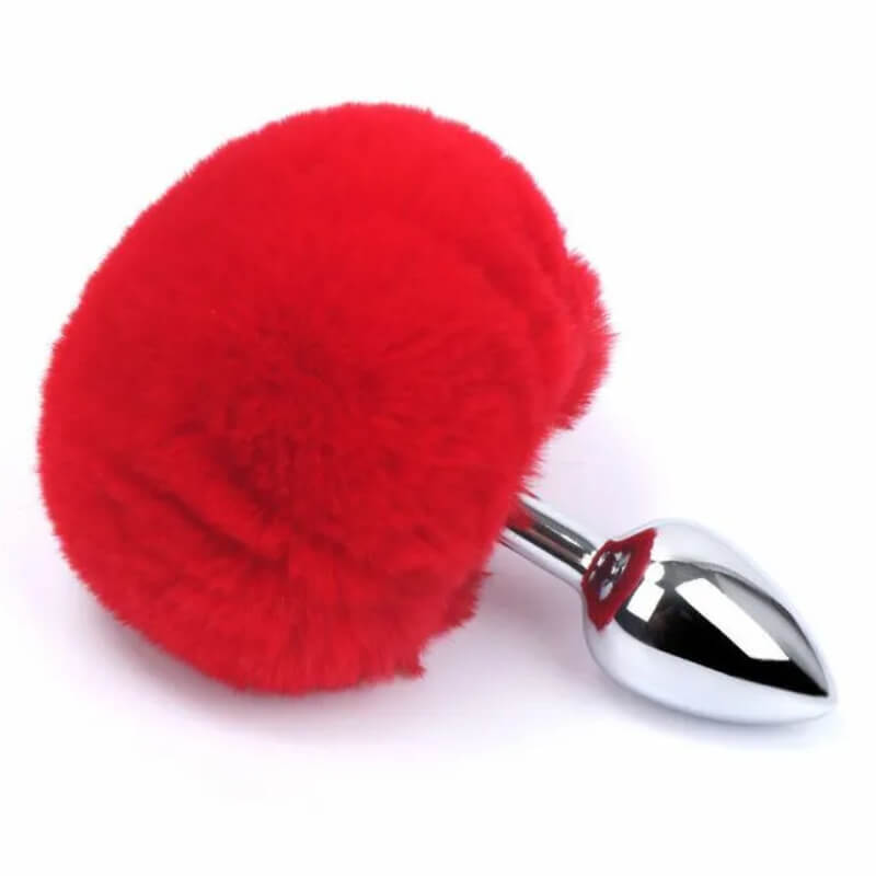 Plug Anal Metálico con Pompón Color Rojo - Unitalla.
