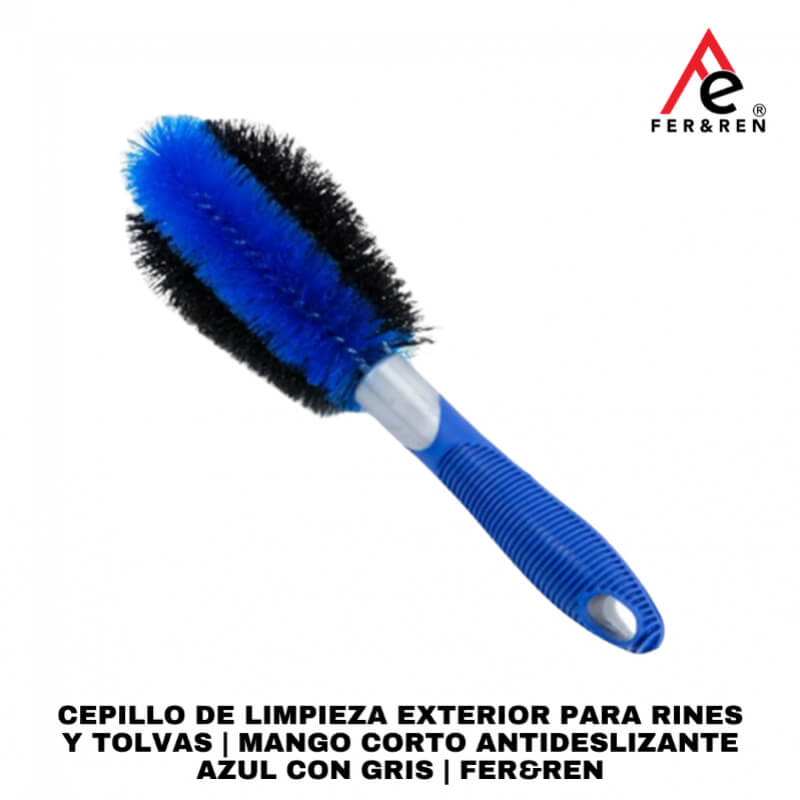 Cepillo de Limpieza Exterior para Rines y Tolvas | Mango Corto Antideslizante Azul con Gris | FER&REN