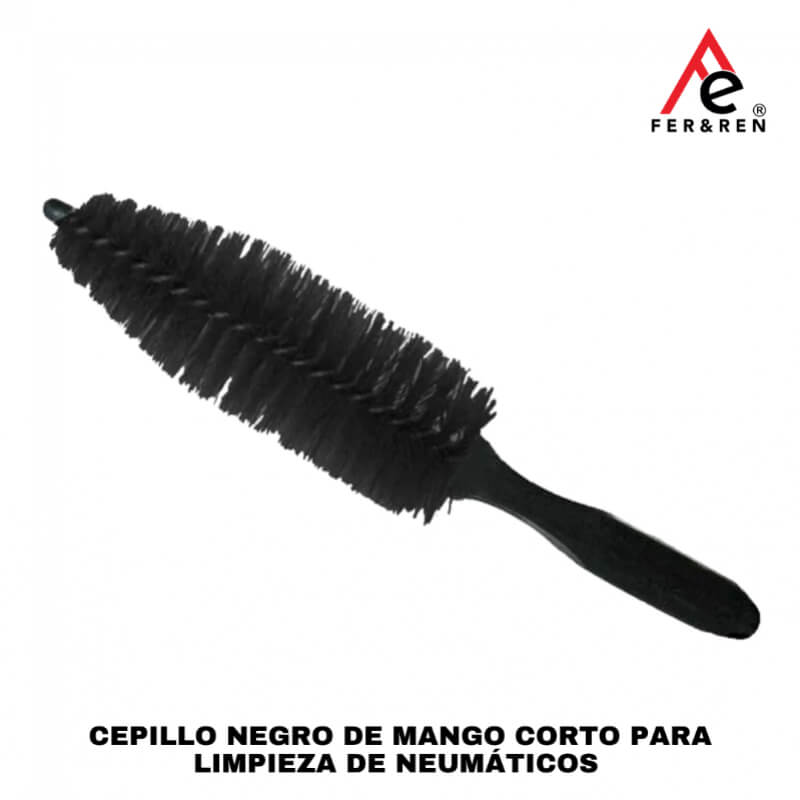 Cepillo Negro de Mango Corto para Limpieza de Neumáticos | Detallado de Autos | FER&REN