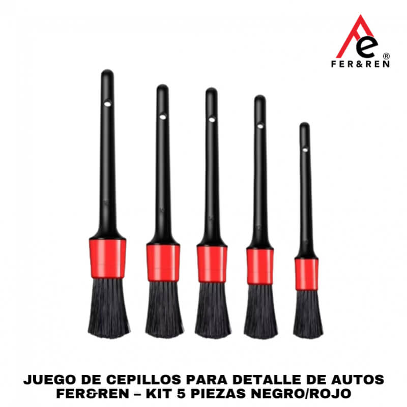 Juego de Cepillos para Detalle de Autos FER&REN – Kit 5 Piezas Negro/Rojo