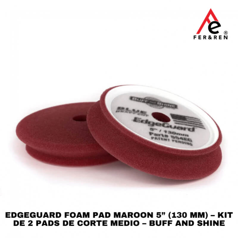 EdgeGuard Foam Pad Maroon 5” (130 mm) – Kit de 2 Pads de Corte Medio – Buff and Shine