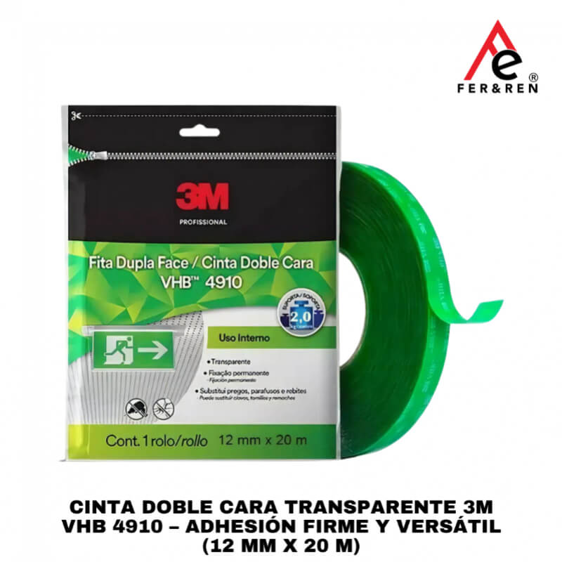 Cinta Doble Cara Transparente 3M VHB 4910 – Adhesión Firme y Versátil (12 mm x 20 m)