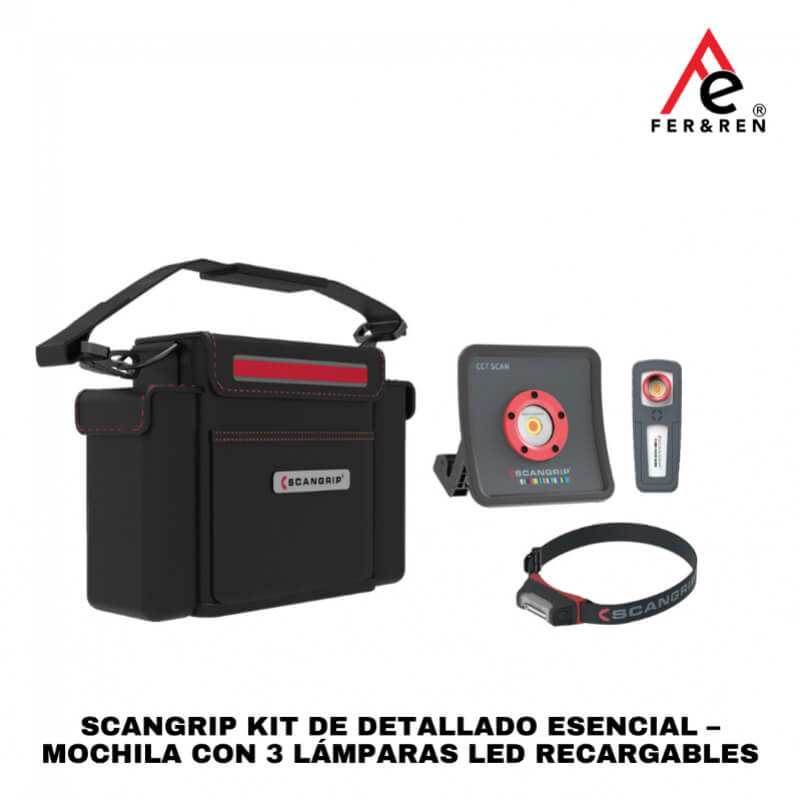 SCANGRIP Kit de Detallado Esencial – Mochila con 3 Lámparas LED Recargables