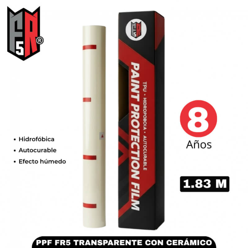 PPF FR5 Transparente con Cerámico por Metro – 8 Años | Película Hidrofóbica Autocurable 1.83 m de Ancho – Distribuidora Fer&Ren