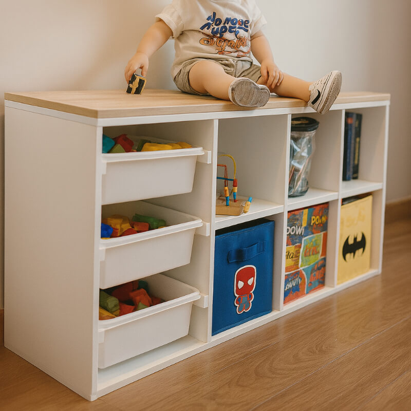 Juguetero X6 + 3 cajas organizadoras + bandejas plásticas