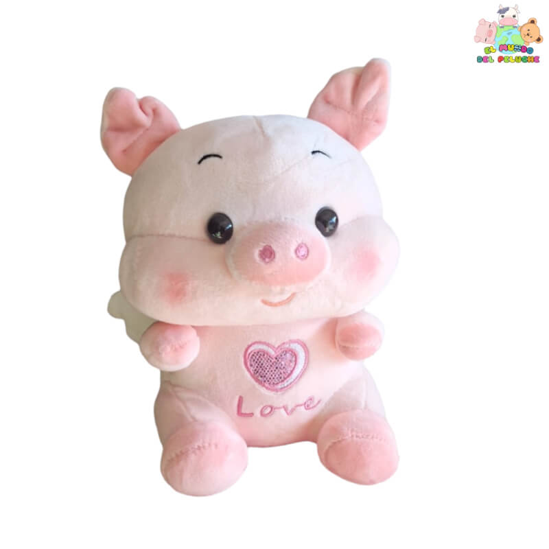 Adorable Cerdito de Peluche con Alas de Cupido y Corazón Rosa – 20 cm