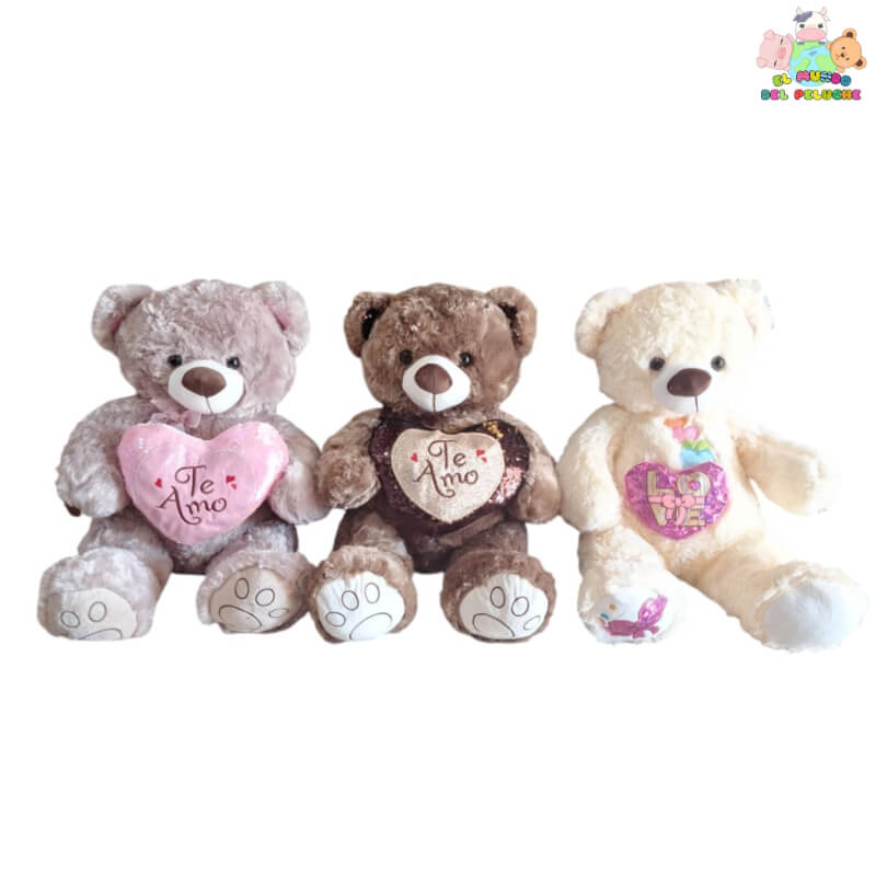 Oso de Peluche Te Amo con Corazón – Disponible en Gris, Marrón y Crema