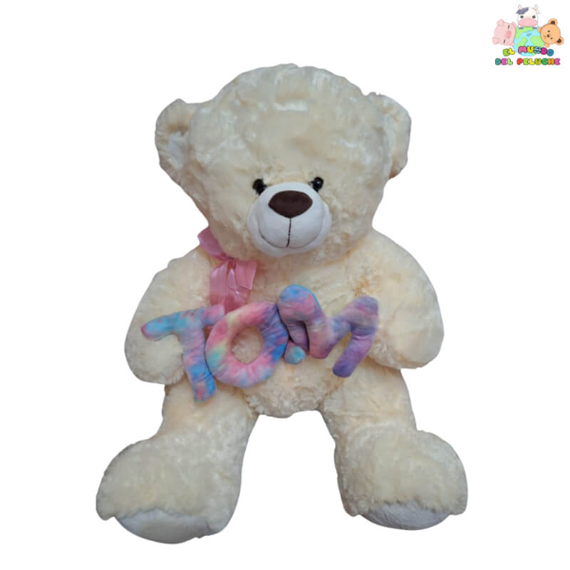 Peluche Oso TQM Importación – Color Blanco con Moño Rosa – 80 cm