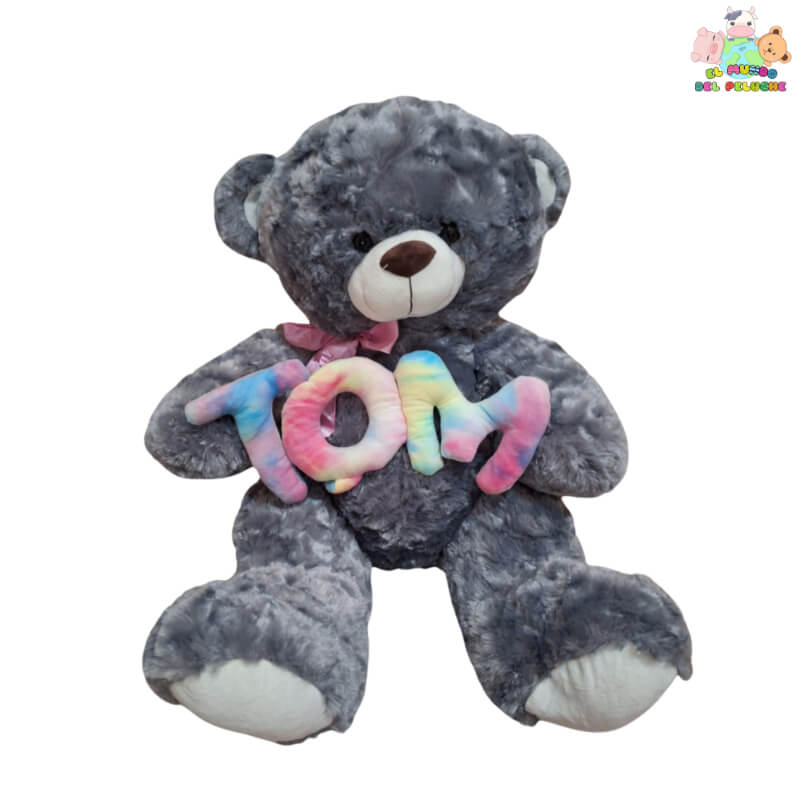 Peluche Oso TQM Importación – Color Gris con Moño Rosa – 80 cm