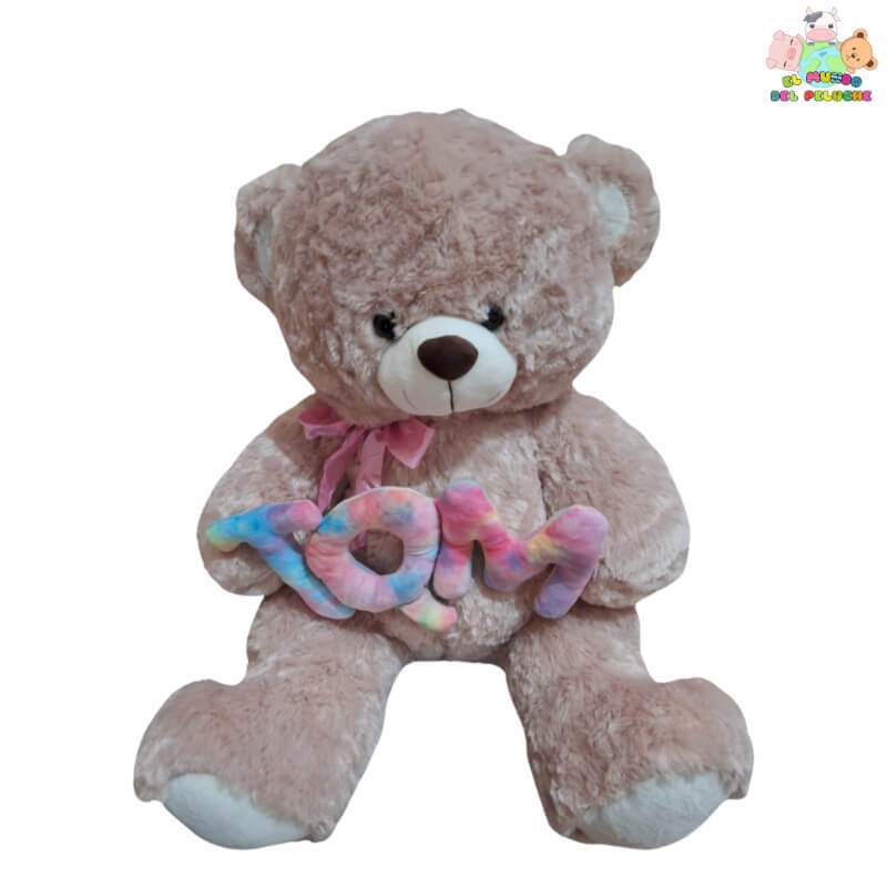 Peluche Oso TQM Importación – Color Café con Moño Rosa y Letrero TQM – 80 cm