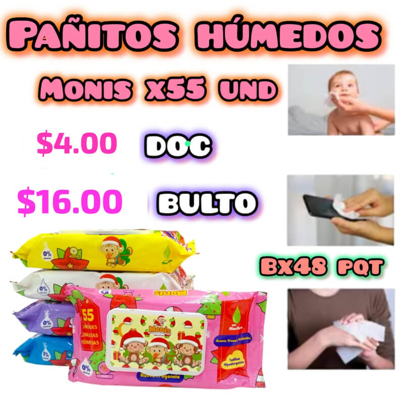 Pañitos Húmedos MONIS X 55 UND