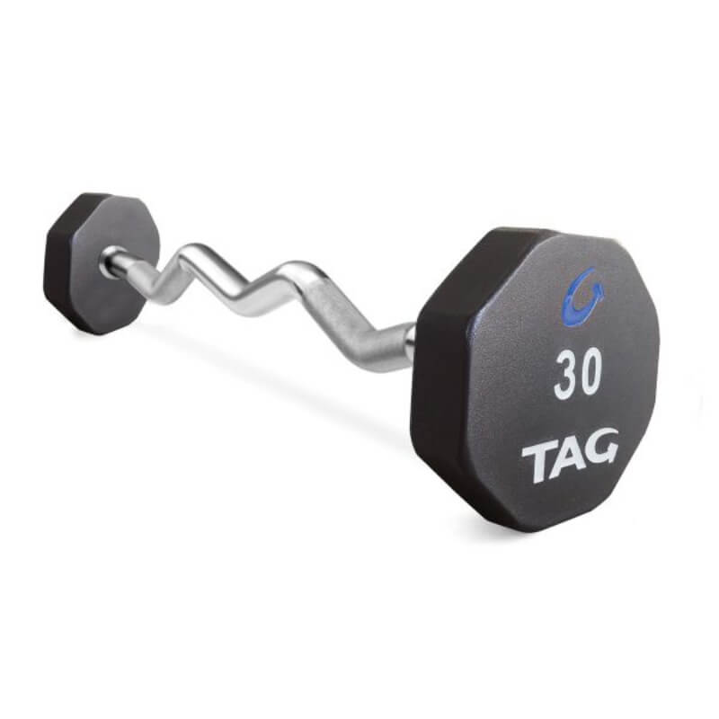 Barra fija Tag Fitness de caucho virgen hexagonal con barra EZ | Fitness Solutions Ecuador